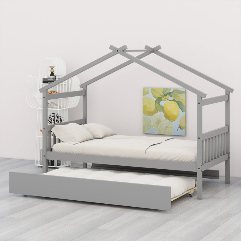 Lit en bois avec couchette, Gris