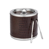 Graphic Image Leather Ice Bucket with Tongs,Leather, Black Embossed Croc Leather