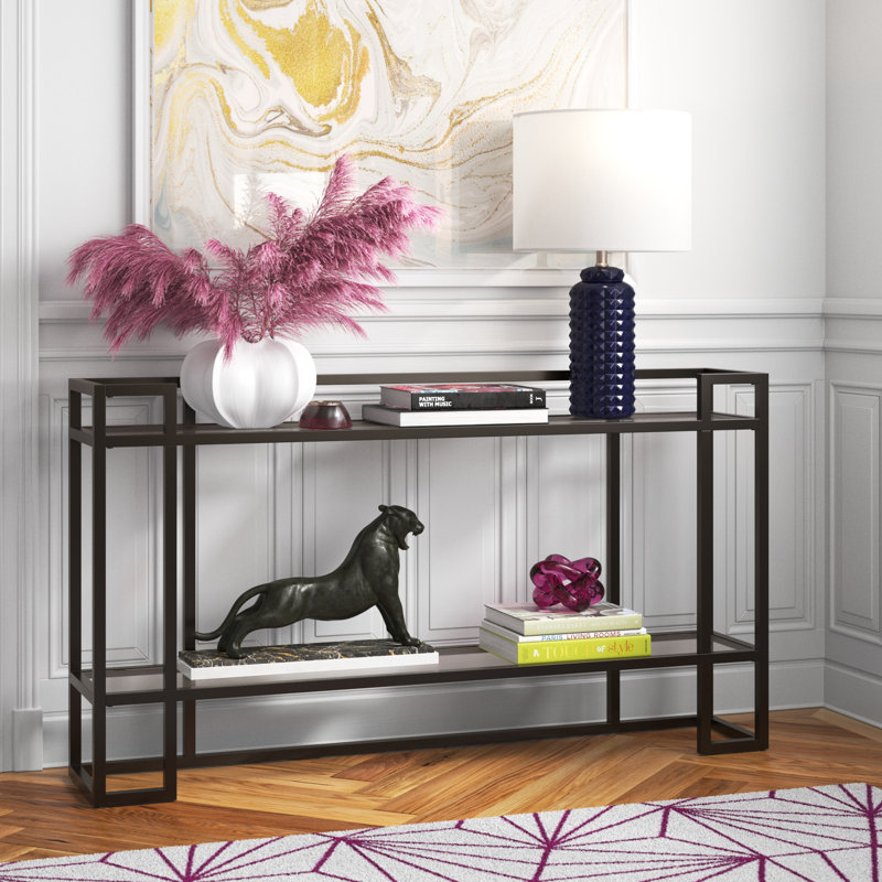 Uriel 52'' Glass Console Table, Blackened Bronze