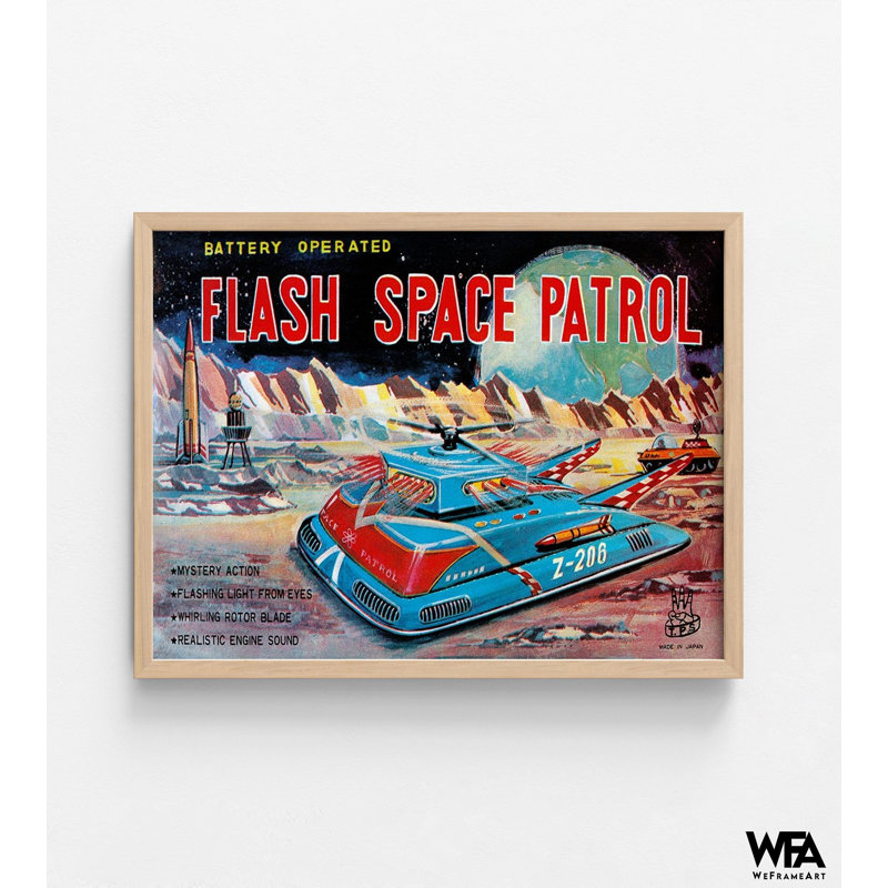 Flash Space Patrol par Retrotrans, impression d'affiche rétro espace profond, art mural rétro rétro, décoration de salle de jeu rétro vaisseau spatial lune