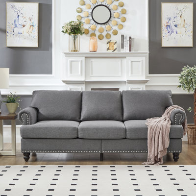 Grey, 83", Three - Seater , Silver Nails Decoration, High Elasticity Cushions, Washable Seat Covers American Classic, Seater, Nails, Comfortable Sponge Seats, Hidden Storage