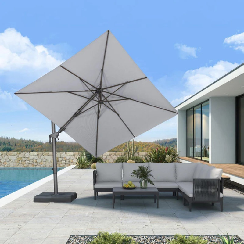 Cantilever Patio Umbrella Outdoor Aluminum Offset Square Umbrella with 3 Years Fade Resistance Recycled Fabric and 360-degree Rotation