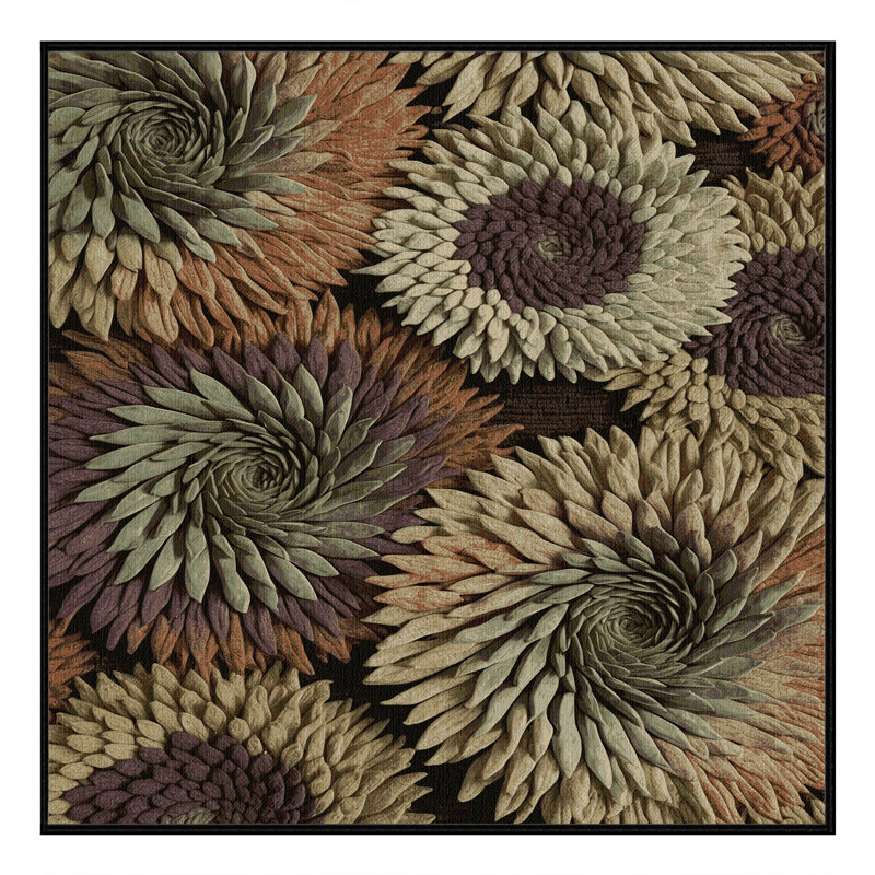 Tapis botanique brun lavable à la machine, Carré 3 pi