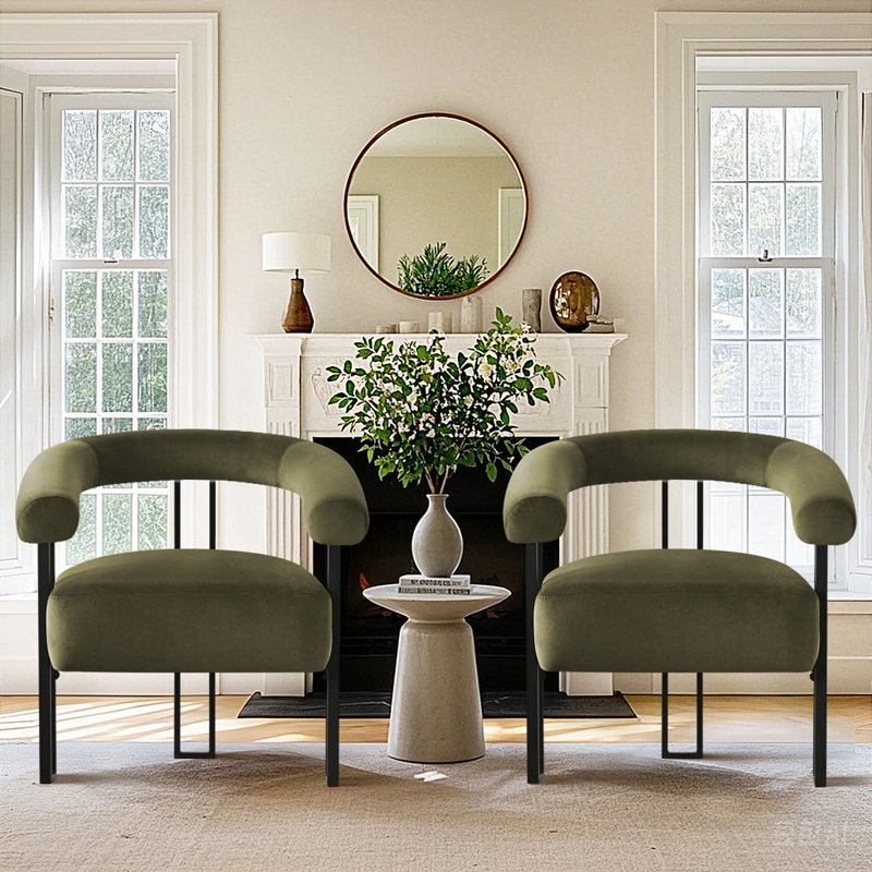 Ensemble de 2 chaises d'appoint rembourrées à 3 pieds de 29,5 po de largeur, Velours vert
