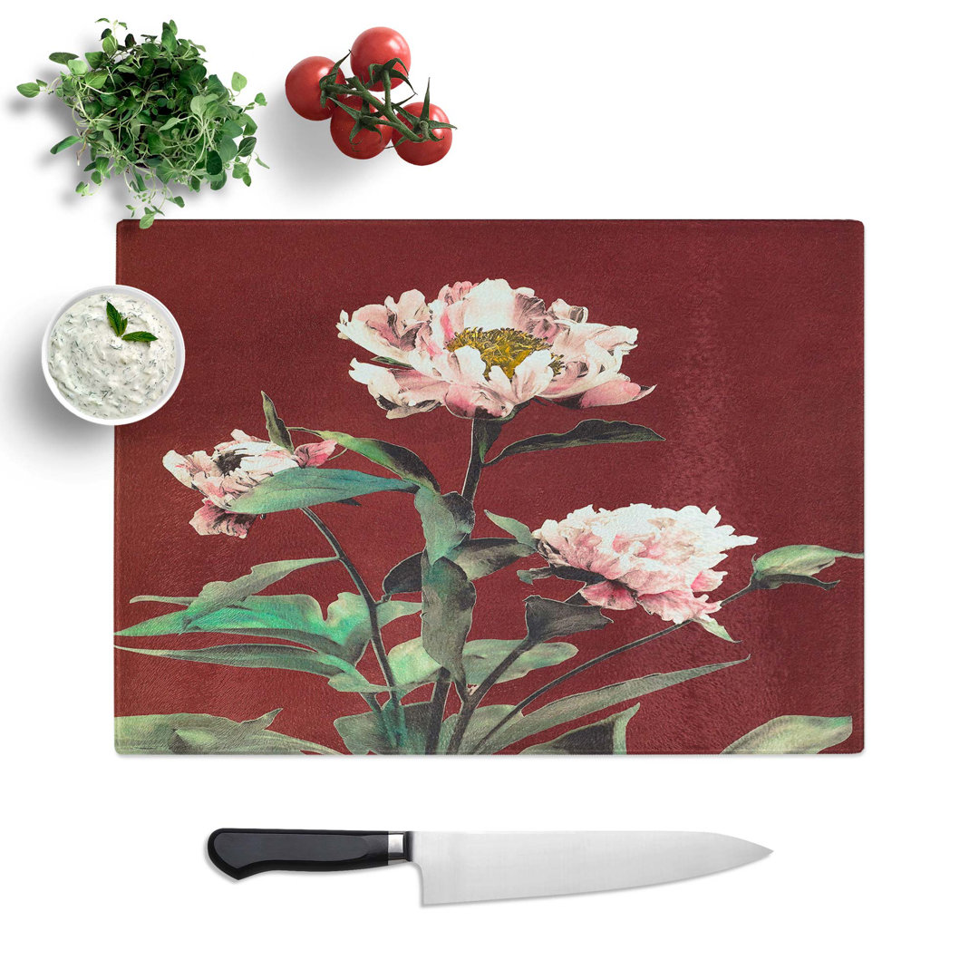 Tempered Glass Peonies by Kazumasa Ogawa Chopping Board