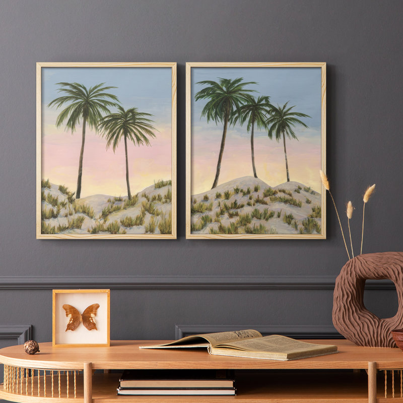 Impression encadrée Sunrise Palms I-Premium - prête à être accrochée - aucun clou requis - aucun clou requis, Bois naturel