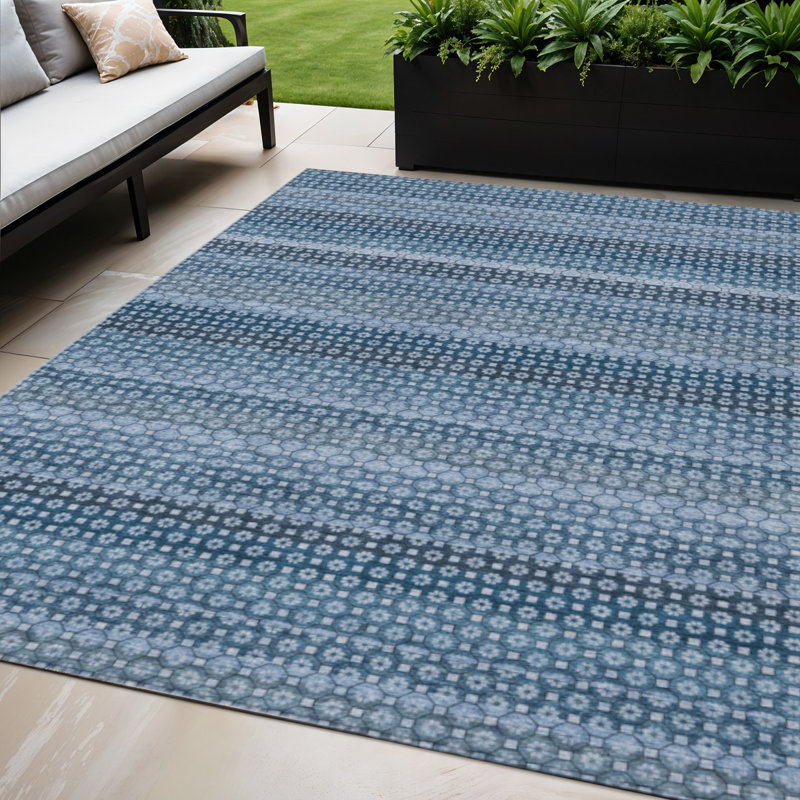 Tapis intérieur lavable rayé bleu et bleu ciel 5 pi x 8 pi