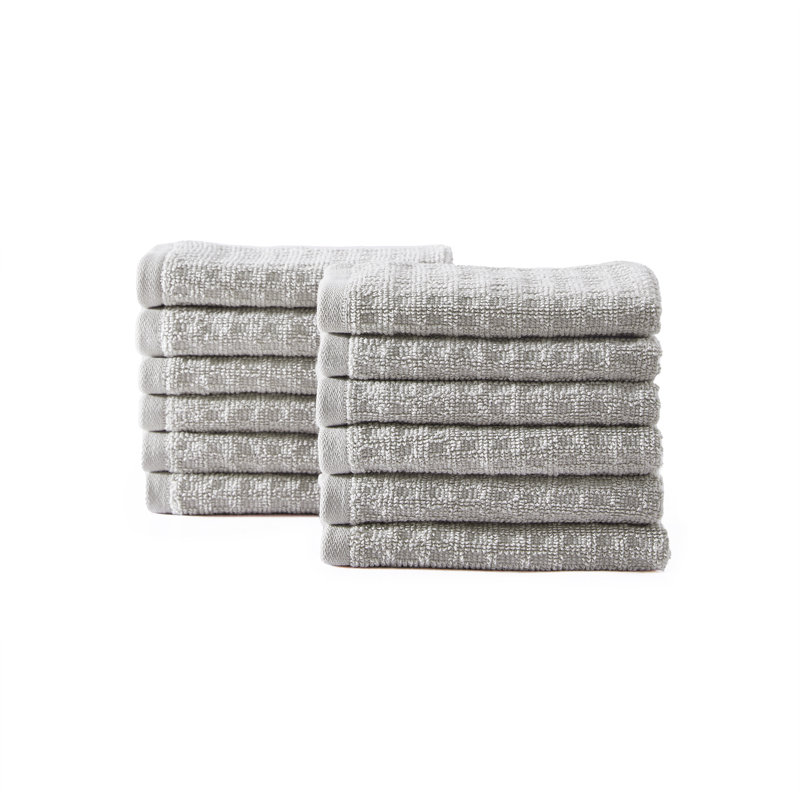 12 Piece 100% Cotton Washcloth Towel Set, Gray