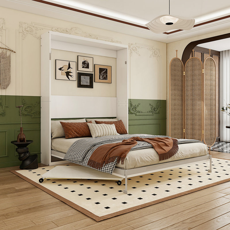 Wall Mounted Murphy Bed with Separate Manual Height Adjustable Desk, Space Saving Foldable Wall Bed & Computer Desk