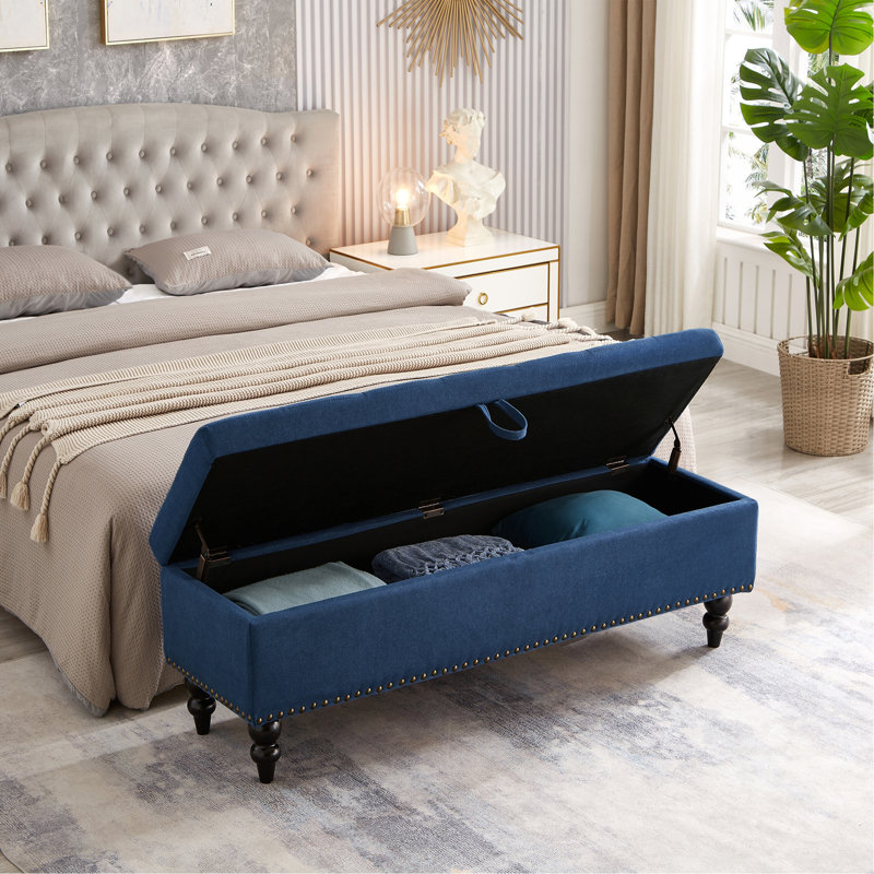 Banc avec repose-pieds 59 po avec rangement, Bleu