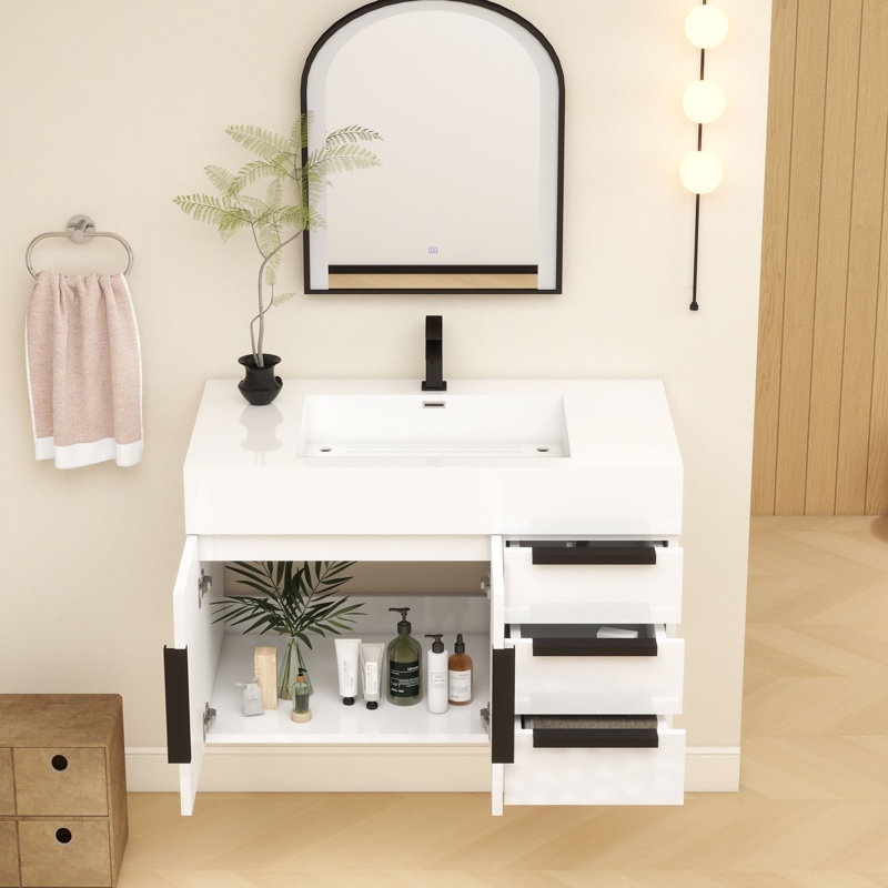 Meuble-lavabo mural simple l 36 po x P 20 po x H 22 po, Blanc