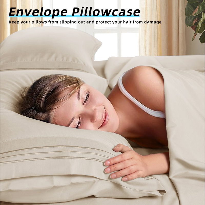 Microfiber Sheet Sets 4 Pieces, King SheetSet 1FittedSheet & 2 King Pillowcase, Beige