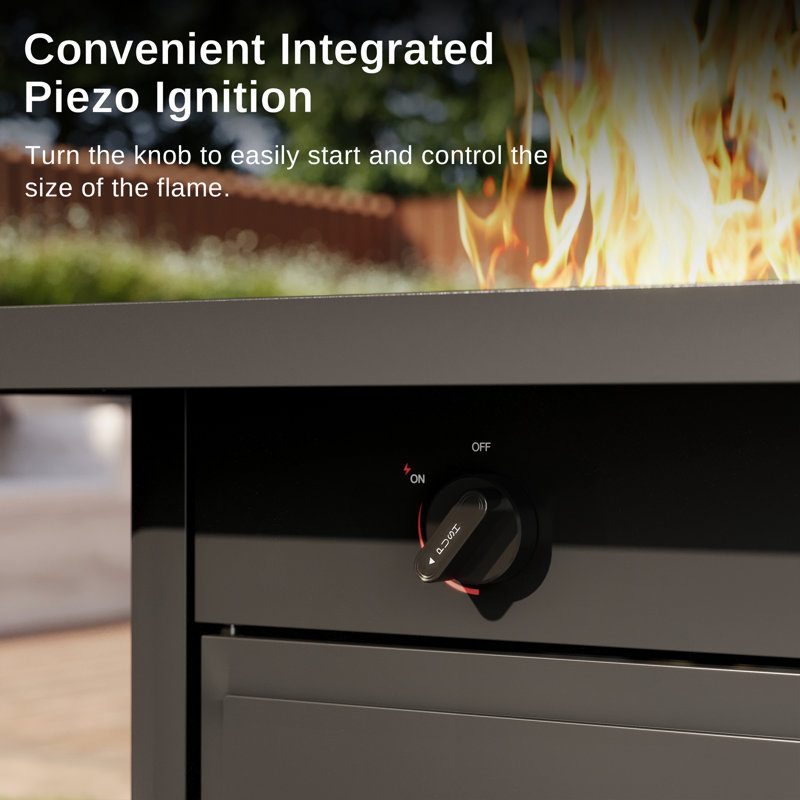 Black 32'' Gas Fire Pit Table with Magnetic Lid