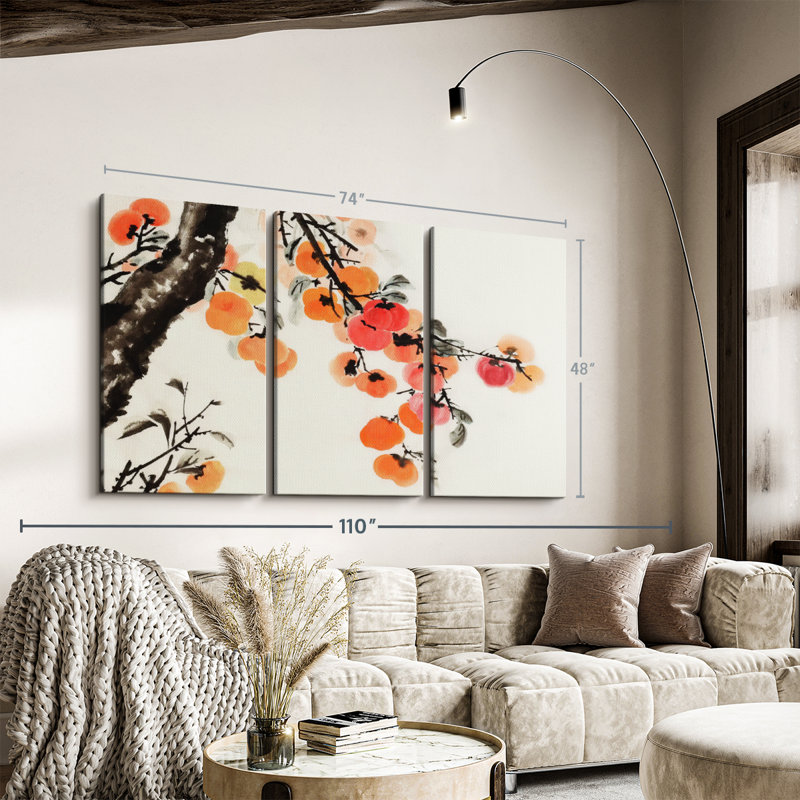 «Traditional Chinese Persimmon», 3 pièces, H 48 po x l 74 po x P 1,25 po