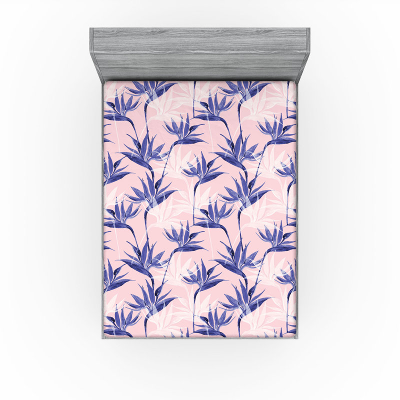 Drap-housse Ambesonne, Drap-housse de taille très grand, Lavande foncé, rose pâle / floral