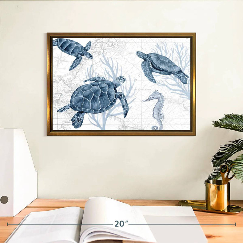 Bleu profond I sur blanc, Cadre flottant doré, 37 po x 25 po