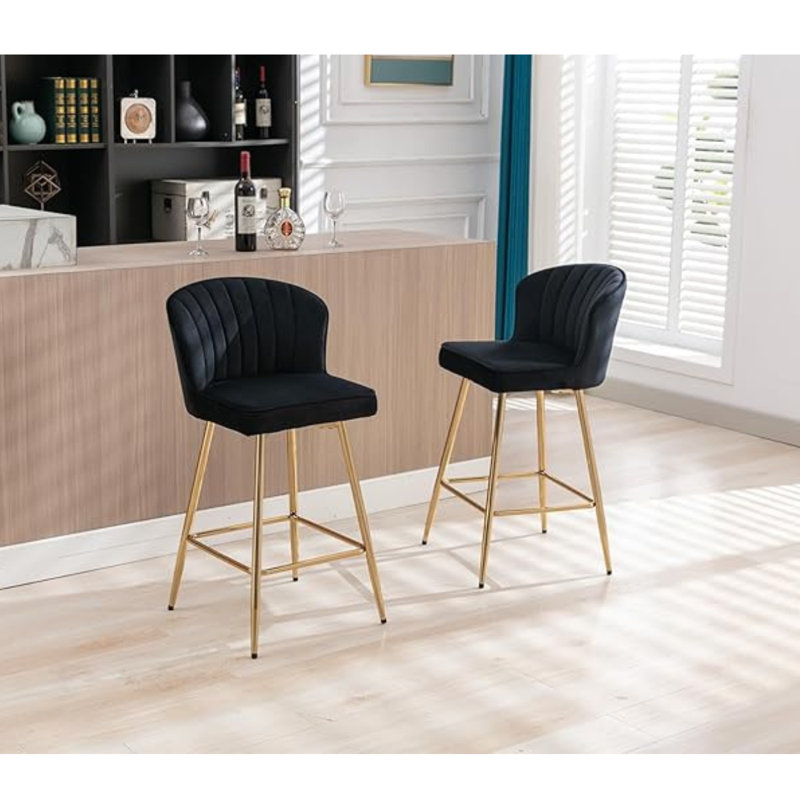 Upholstered Counter Stool with Metal Frame, Black