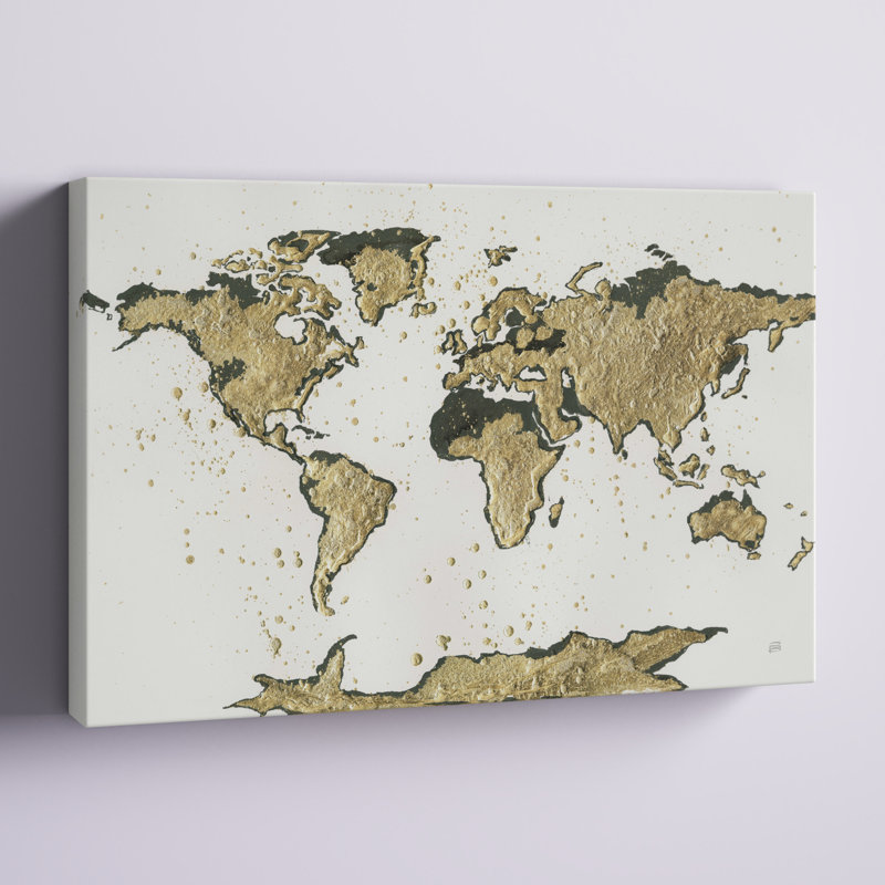 Carte du monde feuille d'or, H 8 po x l 12 po
