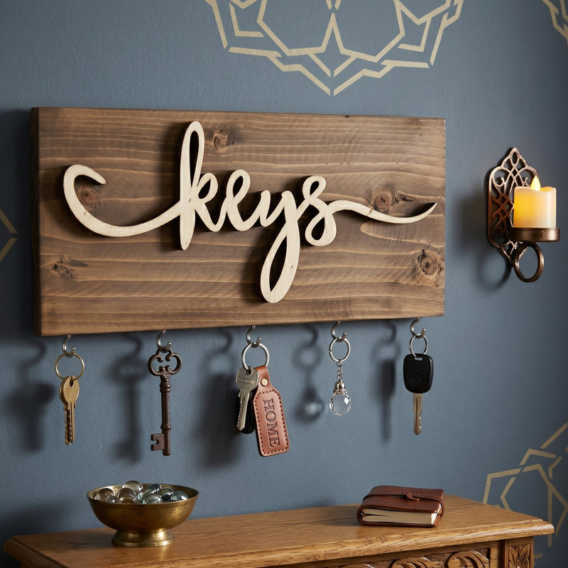 "Keys" Rustic Wood Wall-Mounted Key Holder