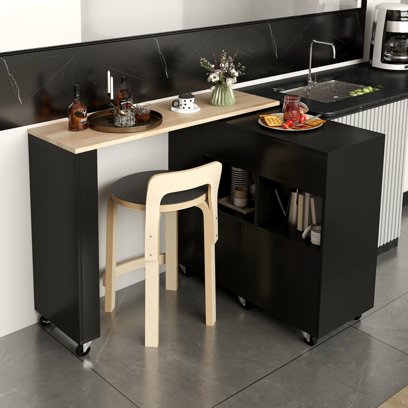 Solid Wood Top Kitchen Cart, Black