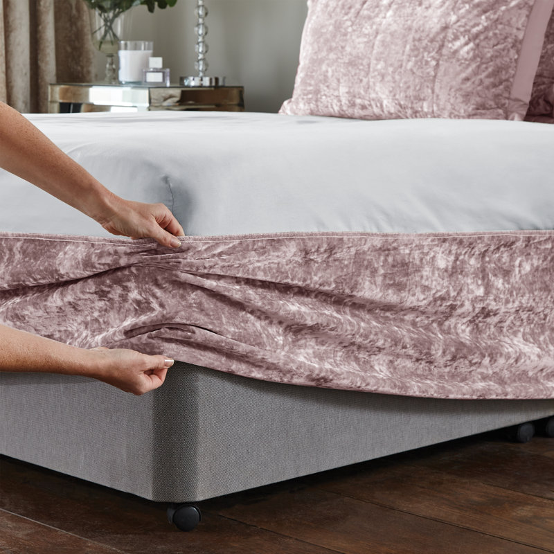 Crushed Velvet Elasticated Divan Base Wrap, Blush, 137cm H x 198cm W
