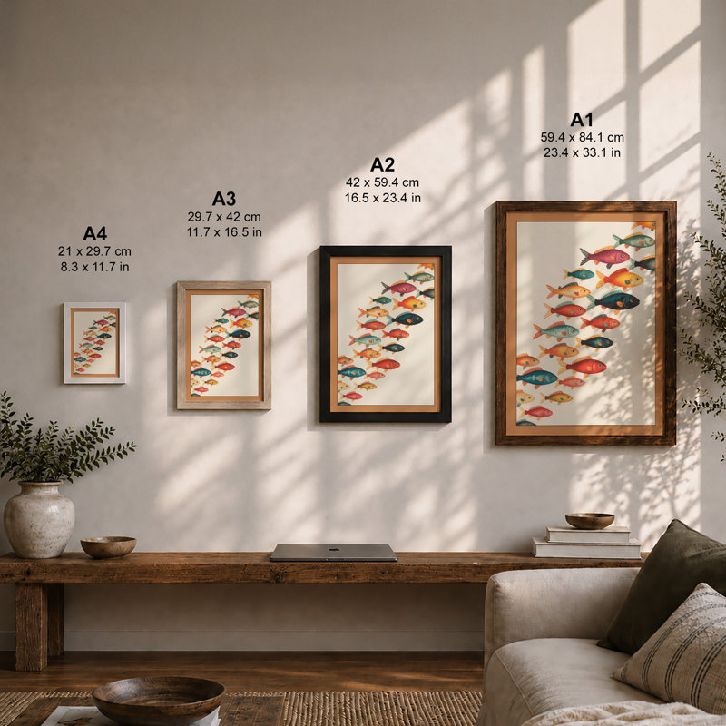 Fish in Formation Botanical - Framed Print, Unframed, A1 - 84.1 x 59.4 cm