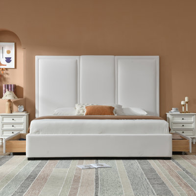 Morghen Upholstered Platform Bed With Extra High Headboard And 2 Extra Large Capacity Drawers