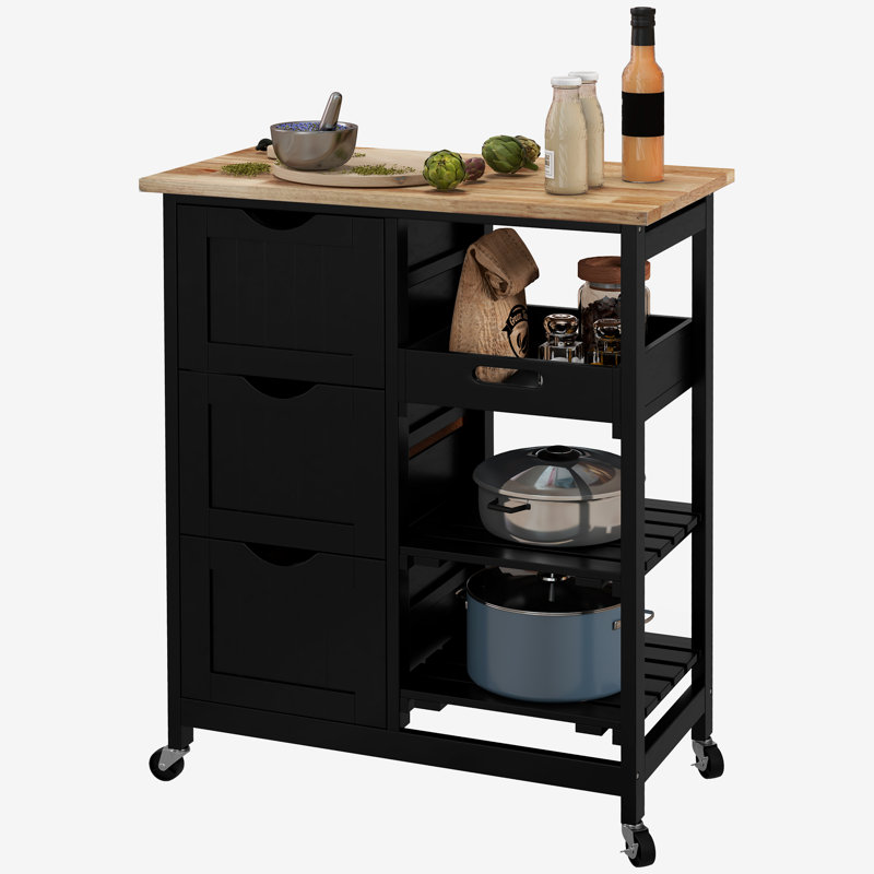 Nashley Rolling Kitchen Cart, Bar Serving Cart, Compact Trolley On Wheels With Wood Top, Shelves & Drawers For Home Dining Area
