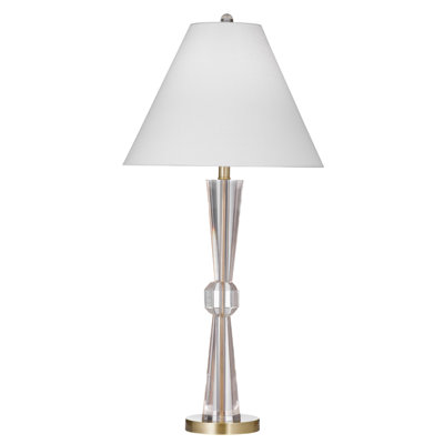 Devon Crystal & Brass Table Lamp with White Tapered Shade, Elegant