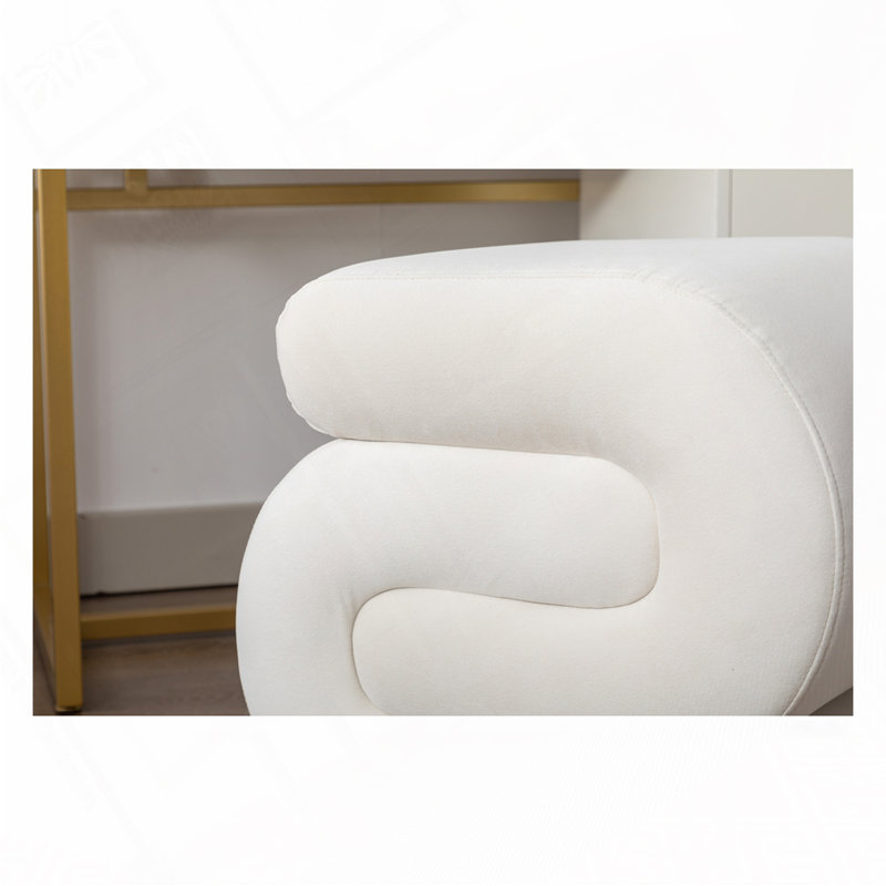 S-shape Ottoman Makeup Stool Footstool, White Velvet