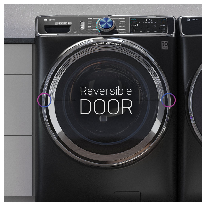 GE Profile 5.3 Cu Ft Capacity Smart Front Load Energy Star Washer With Ultrafresh Vent System+ With Odorblock, White/Black