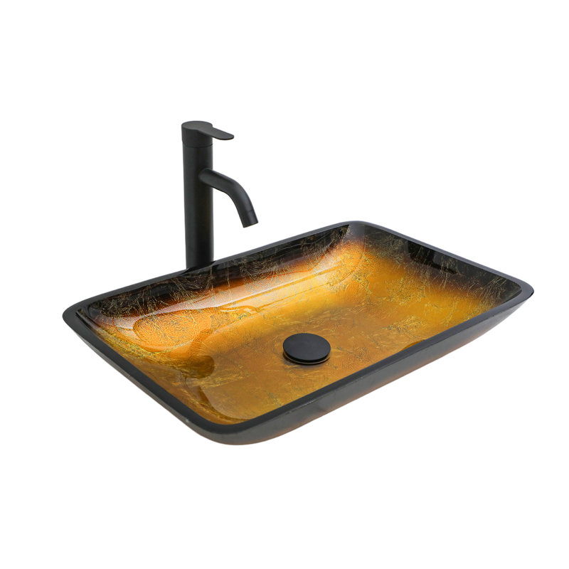 Lavabo élégant en verre trempé, lavabo vasque de salle de bain écologique avec drain escamotable
