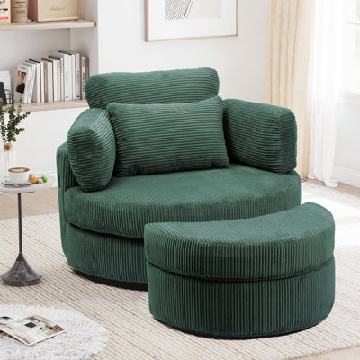 Swivel Accent Chair, Swivel Chair With Ottoman, Oversized Barrel Chair With Usb Charging Port, Round Chaise Lounge Indoor With 4 Pillow, Reading Chair by Everly Quinn