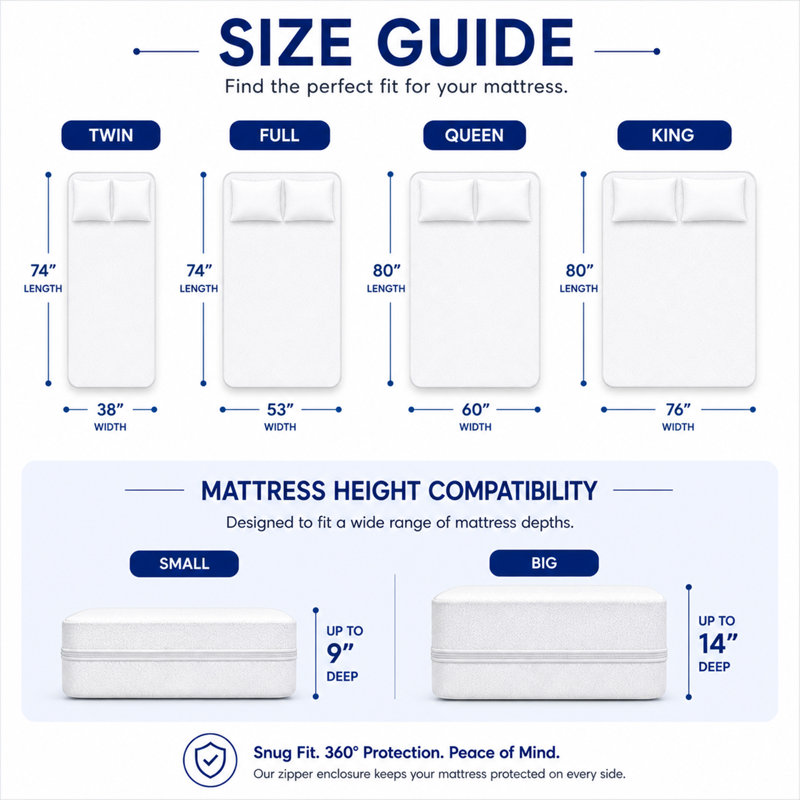 Protège-matelas à fermeture à glissière élastique Abrego avec surface respirante, imperméable, lavable et confortable, Double
