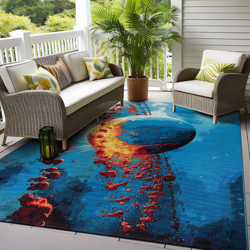 Giersz Performance Galaxy Blue/Yellow/Red Indoor&Outdoor Multi Area Rug, Rectangle 6'6" x 9'