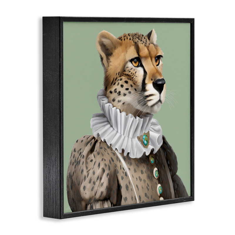 Portrait de madame guépard, estampe numérique par Elizabeth Medley, Giclée encadrée noir minuit, H 17 po x l 17 po