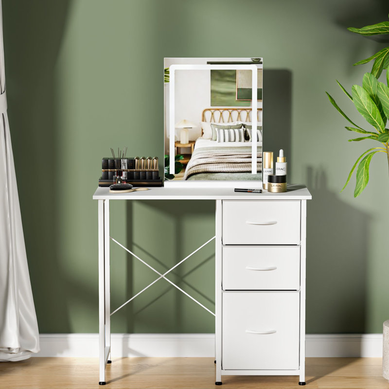 Bureau de coiffeuse Brytin, coiffeuse avec 3 tiroirs, luminosité réglable en 3 modes d'éclairage, Blanc