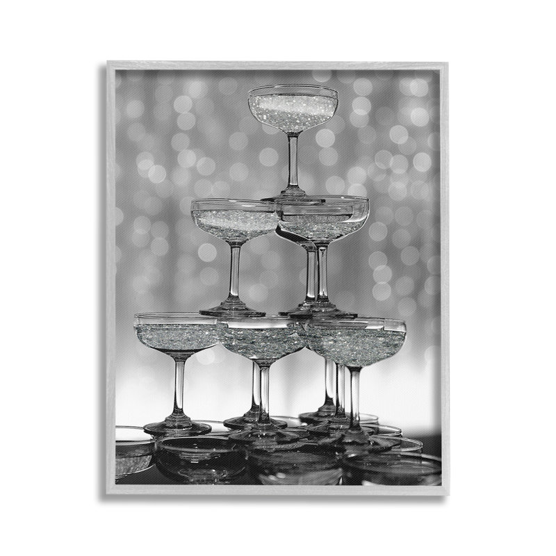 Champagne empilé sur verre, Estampe numérique Farmhouse, H 20 po x l 16 po