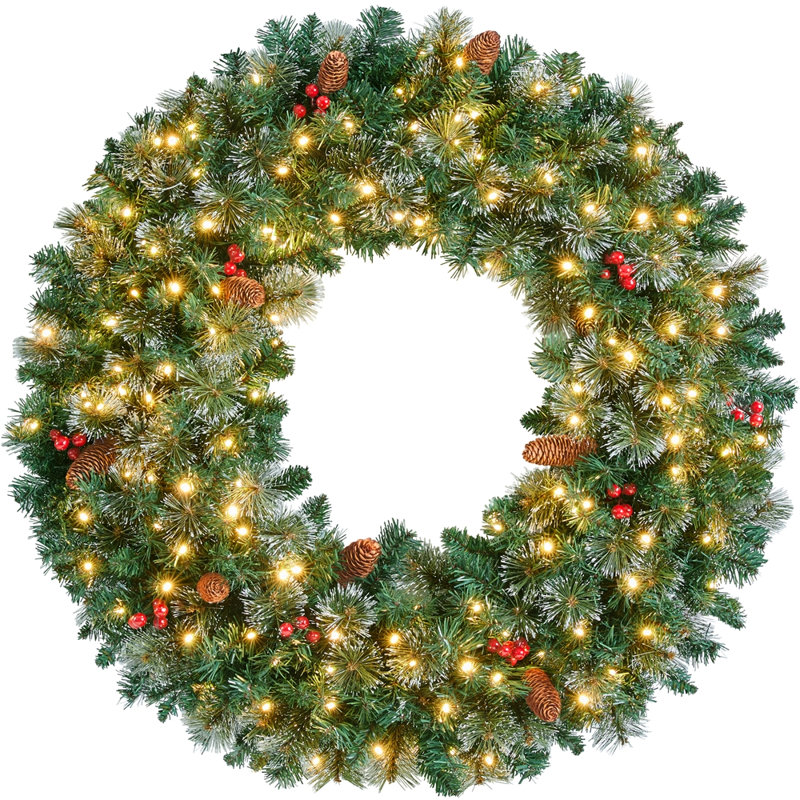 Couronne de Noël artificielle givrée pré-éclairée, 36 po