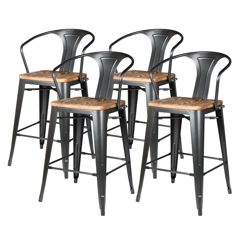 Nesbit Counter Stool with Metal Frame, Gunmetal, Counter Stool (26" Seat Height)
