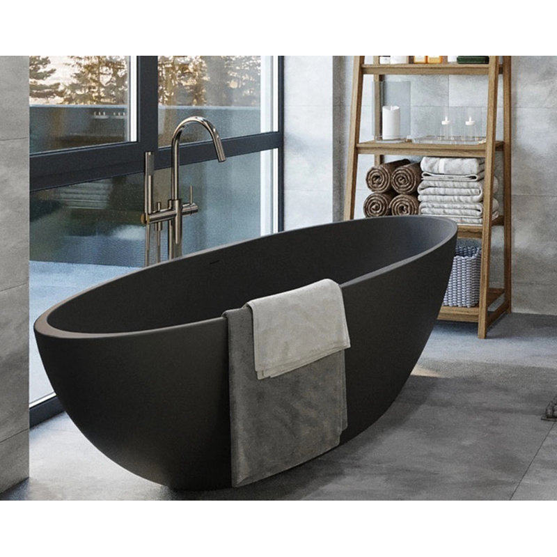 Baignoire autoportante en résine de trempage avec trop-plein et drain 59 po x 29,5 po Badeloft BW-04-L-MBLK, Noir mat