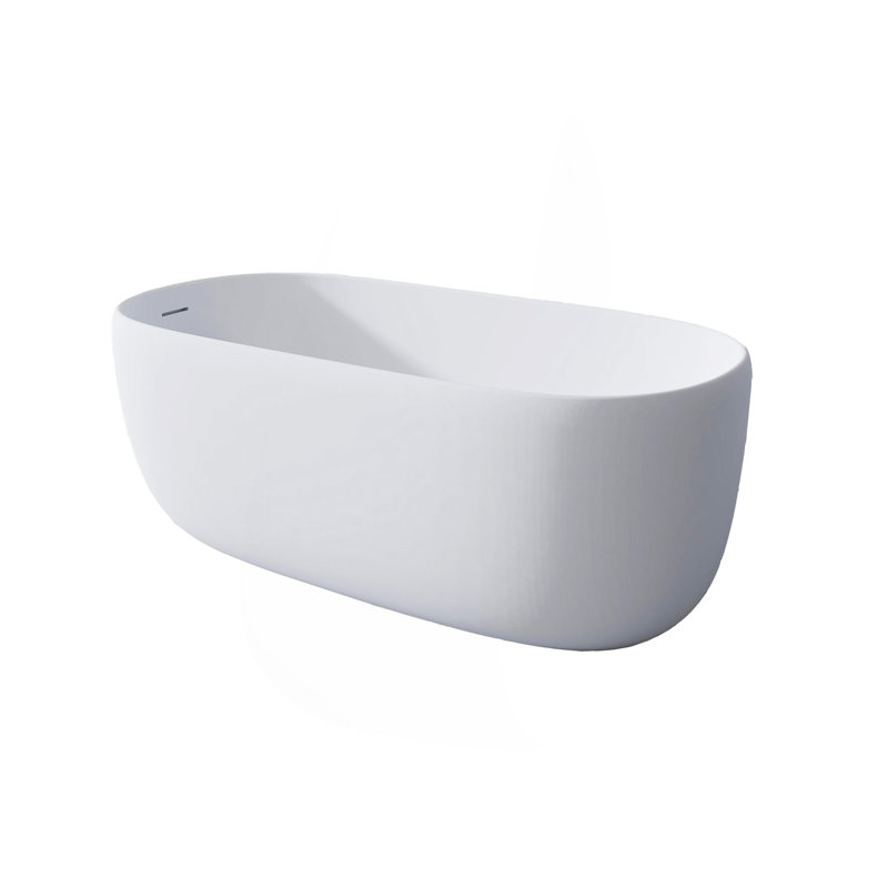 51'' Freestanding Bathtub Resin Stone Soaking Bathtub Solid Surface Modern Tubs With Overflow And Pop-Up Drain In White