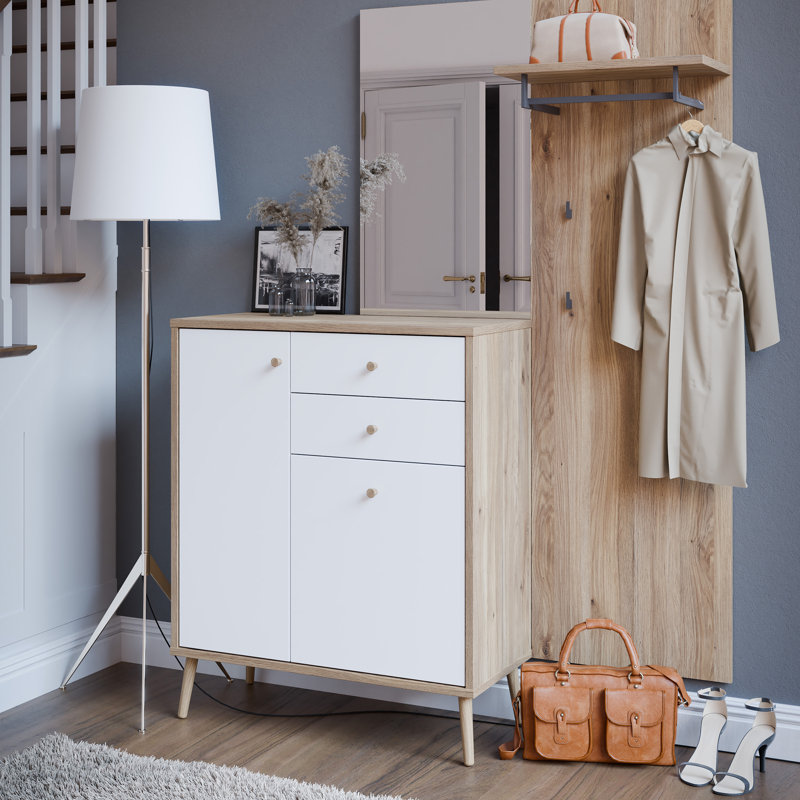 Middleway Hall Tree 56.1cm Wide with Shoe Storage, White/Beige