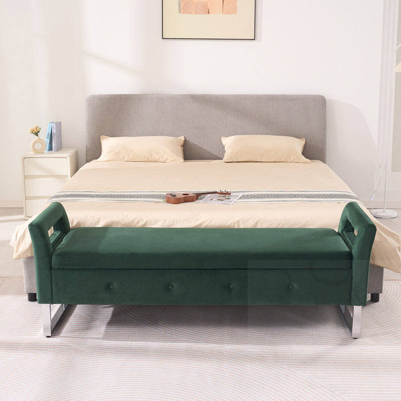 Banc de rangement rembourré avec accoudoirs, Vert, Green