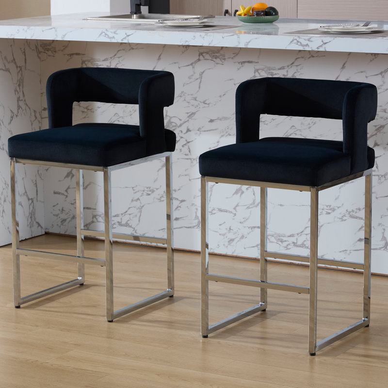 26’’ Upholstered Hollow Back Counter Stool With Metal Frame, Modern Round Arms Counter Height Bar Stool For Kitchen Island/Dining Room/Home Pub