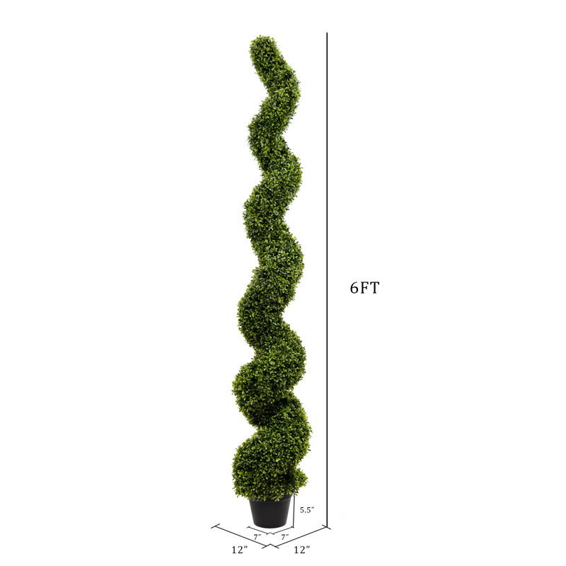 Artificial Potted Spiral Green Boxwood Topiary, 70.8" H x 12" W x 12" D