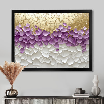 «Salomon Fragmented Lavender and Golden Petals In The Wind», art abstrait encadré