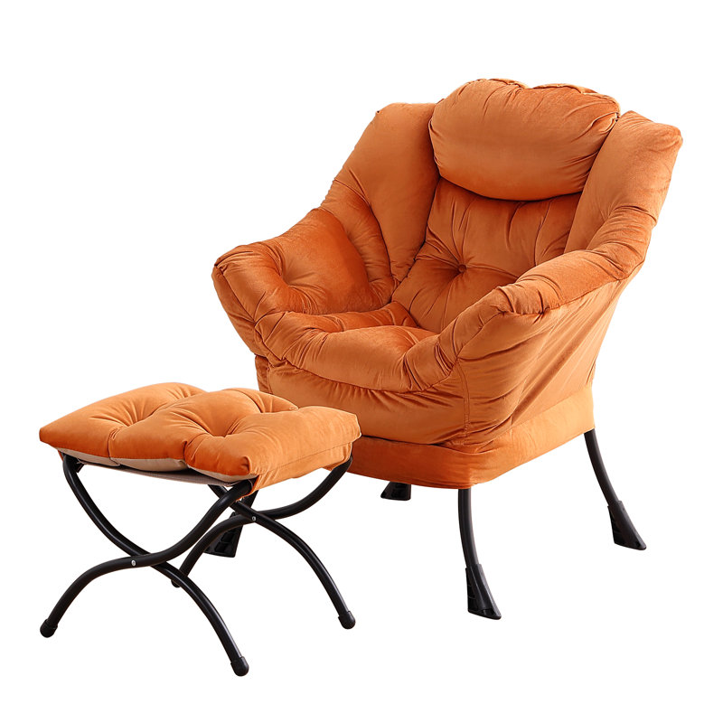 Abramson Lazy Chair, Modern Lounge Accent Chair with Armrests and a Side Pocket, Orange Velvet, No