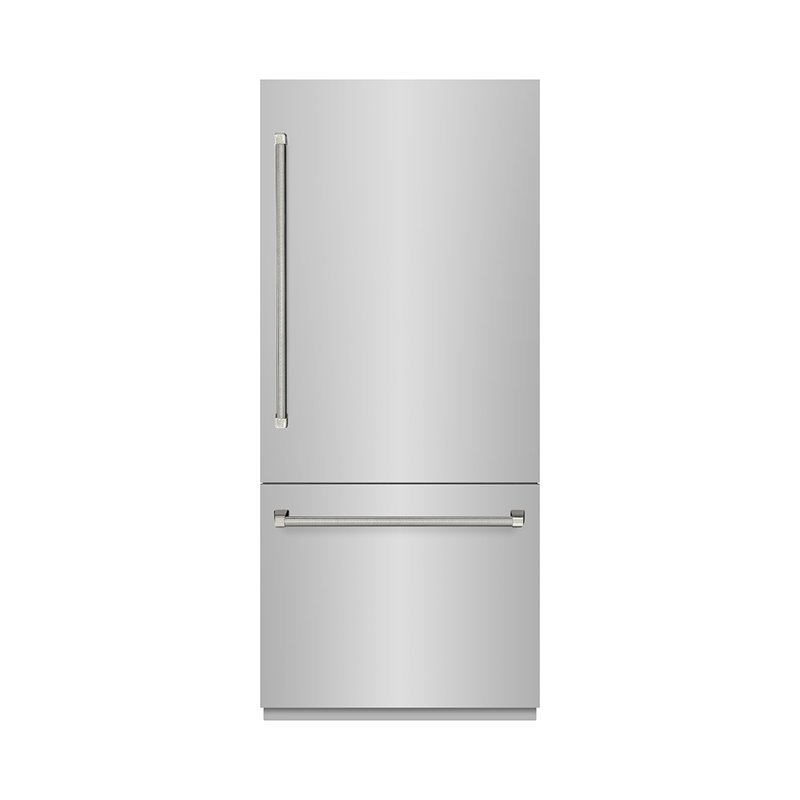 ZLINE Autograph 36 in. Built-In Refrigerator w/ Gray Interior and Polished Nickel Helix Handles, Polished Nickel