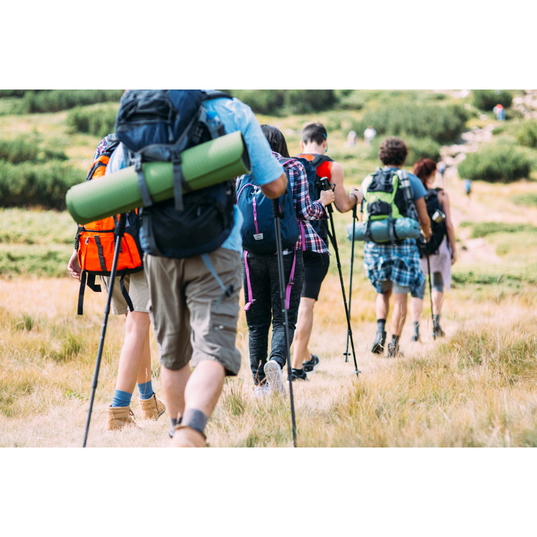 Freunde wandern in den Bergen